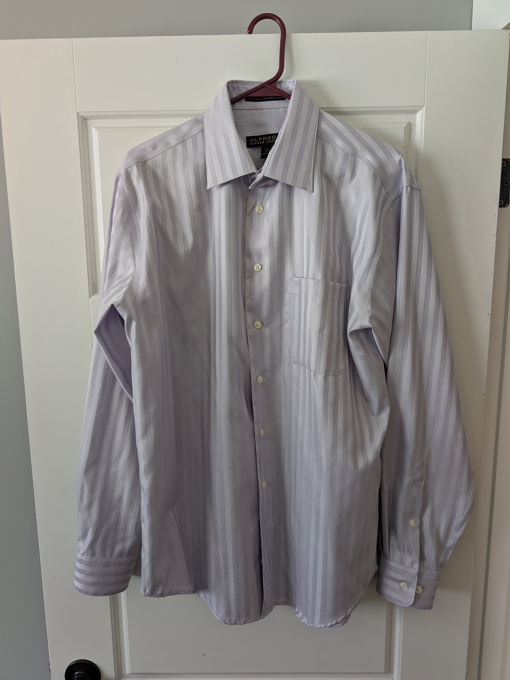 Alfred Sung Non-Iron 100% Cotton Dress Shirt Striped Lavender Lilac 15.5 34/35 E